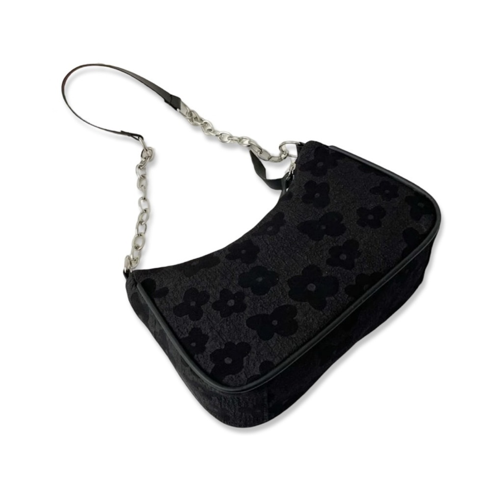 Trendy floral print shoulder bag with silver chain in Black | NWT - Picture 7 of 9